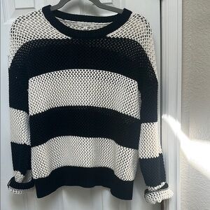 Z Supply Black and White Striped Crew Neck Sweater